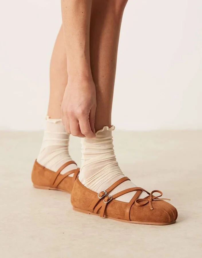 ASOS DESIGN Laurel mary-jane ballet flats in tan suedette