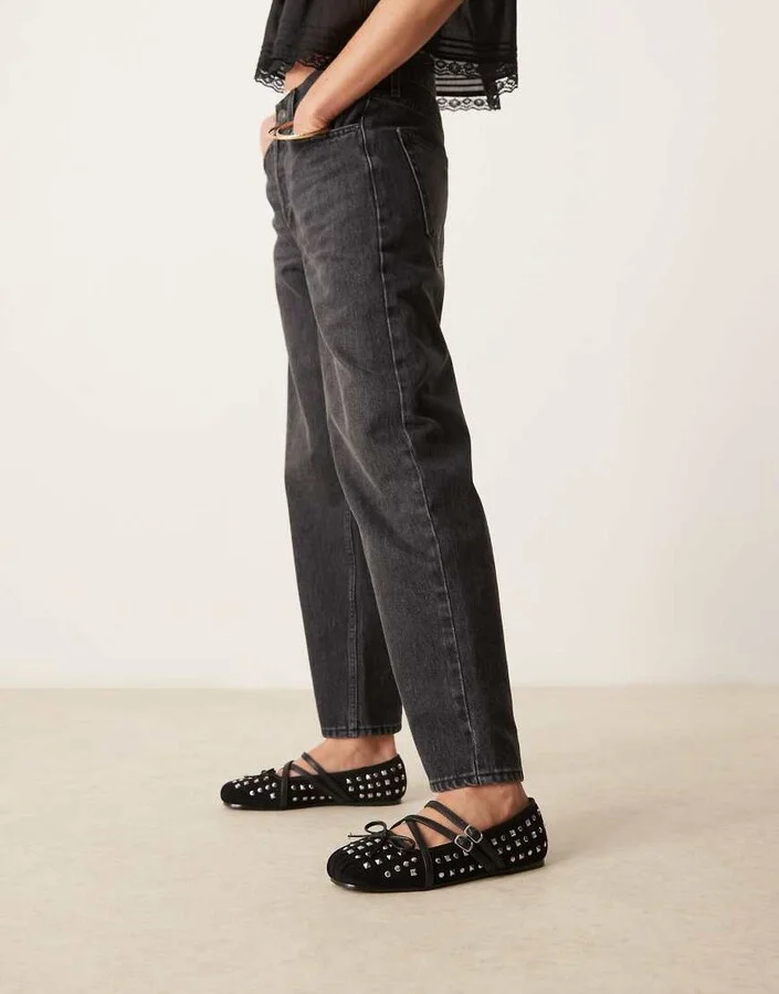 ASOS DESIGN Laurel studded mary-jane ballet flats in black suedette - Image 3