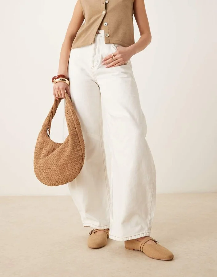 ASOS DESIGN Lavender double-strap maryjane ballet flats in taupe weave suedette - Image 3