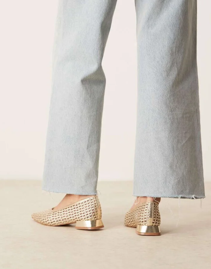 ASOS DESIGN Lavinia heeled ballet shoes in gold weave - Image 2