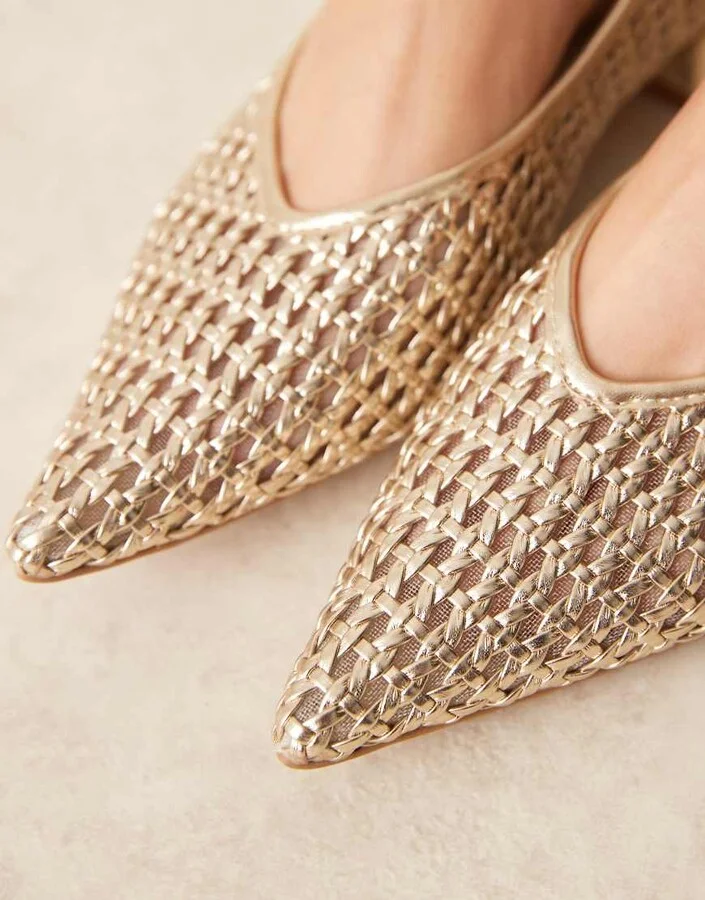 ASOS DESIGN Lavinia heeled ballet shoes in gold weave - Image 4