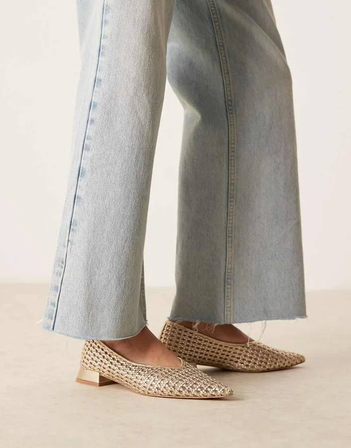 ASOS DESIGN Lavinia heeled ballet shoes in gold weave