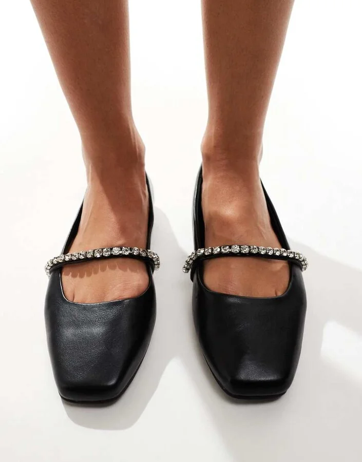 ASOS DESIGN Layla embellished mary jane ballet flats in black
