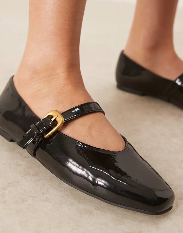 ASOS DESIGN Leah mary jane ballet flats in black patent - Image 2