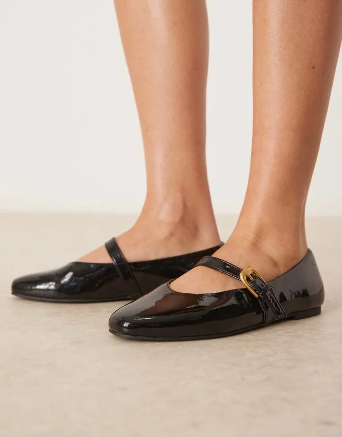 ASOS DESIGN Leah mary jane ballet flats in black patent