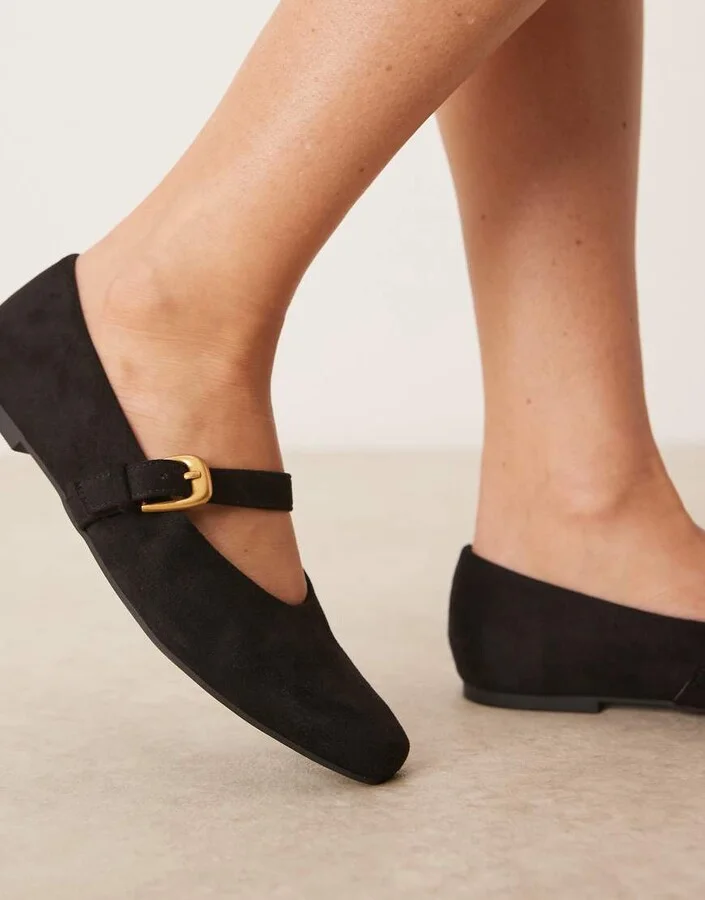ASOS DESIGN Leah Mary Jane ballet flats in black suedette - Image 2