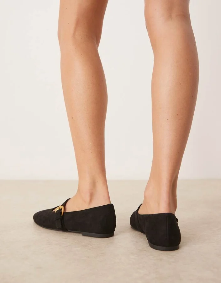 ASOS DESIGN Leah Mary Jane ballet flats in black suedette - Image 3