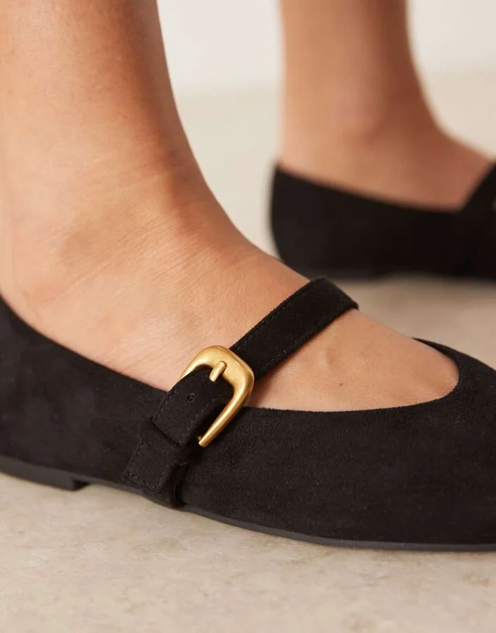 ASOS DESIGN Leah Mary Jane ballet flats in black suedette - Image 4