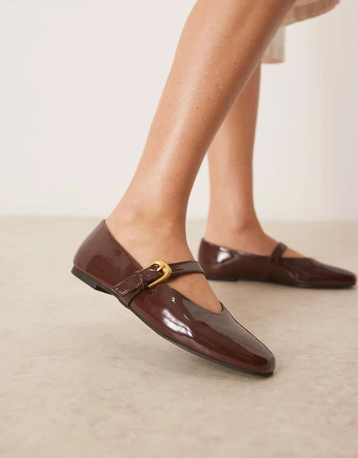 ASOS DESIGN Leah mary jane ballet flats in brown patent - Image 3