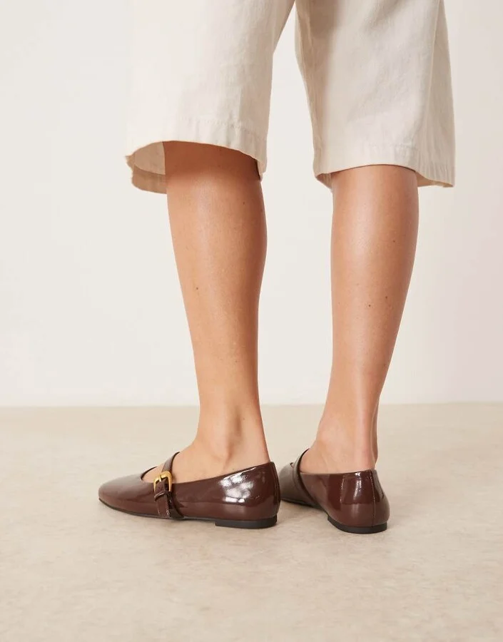 ASOS DESIGN Leah mary jane ballet flats in brown patent - Image 4