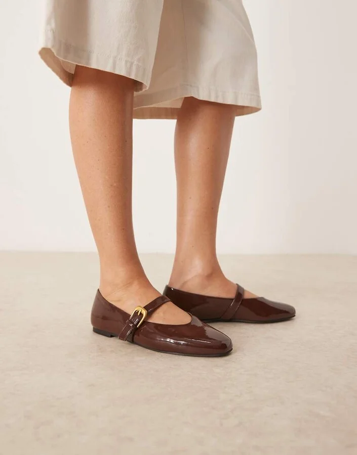 ASOS DESIGN Leah mary jane ballet flats in brown patent