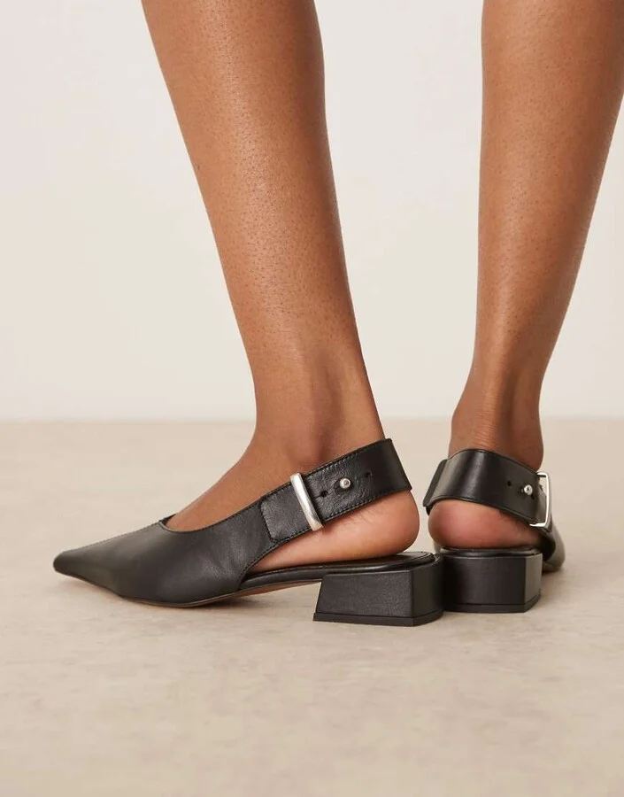 ASOS DESIGN Ledge premium leather slingback shoes in black - Image 4