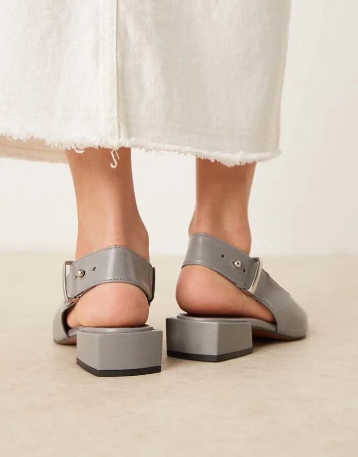 ASOS DESIGN Ledge premium leather slingback shoes in black - Image 4