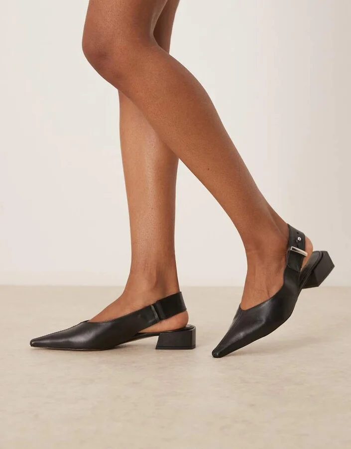 ASOS DESIGN Ledge premium leather slingback shoes in black