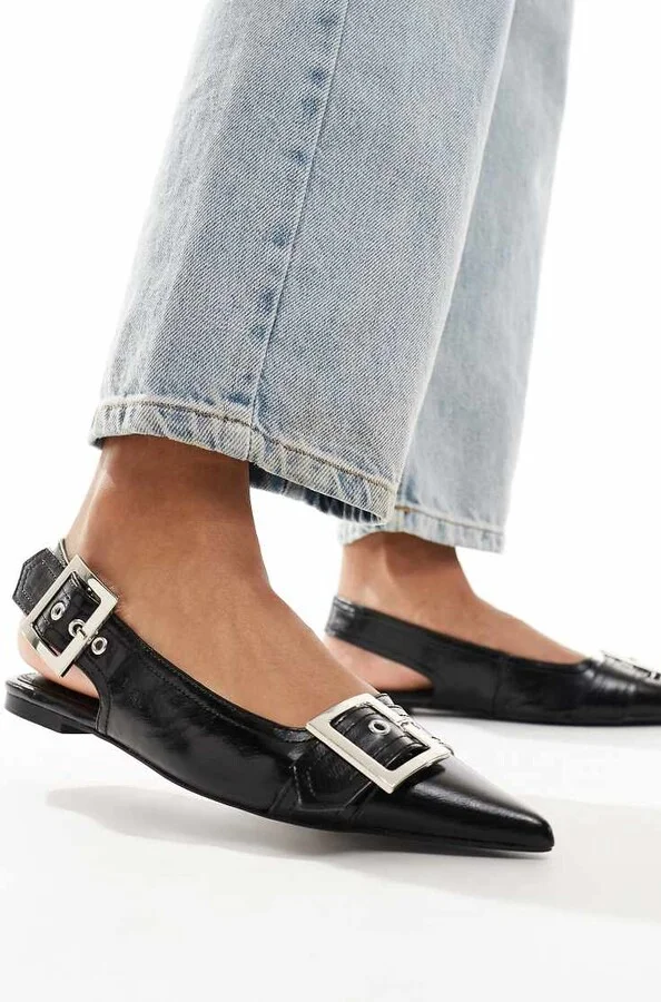 ASOS DESIGN Legion buckle ballet flats in black