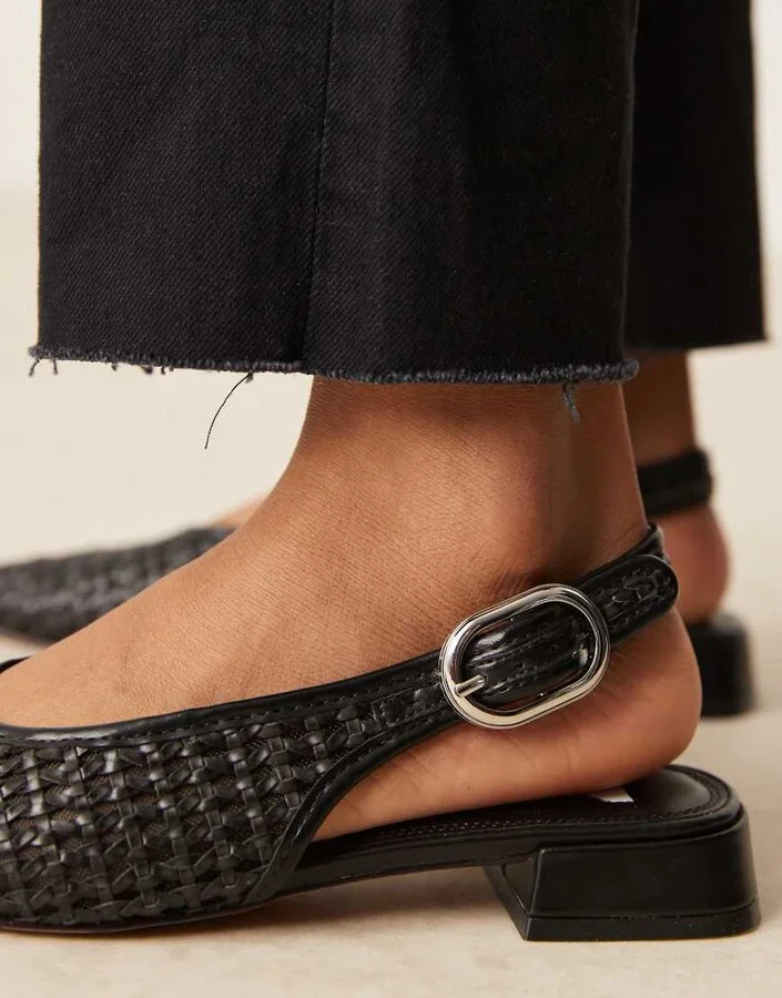 ASOS DESIGN Leonora slingback ballet flat in black weave - Image 2