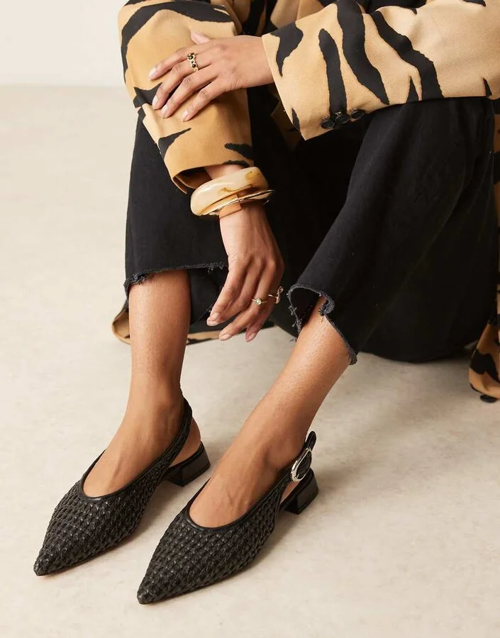 ASOS DESIGN Leonora slingback ballet flat in black weave - Image 3