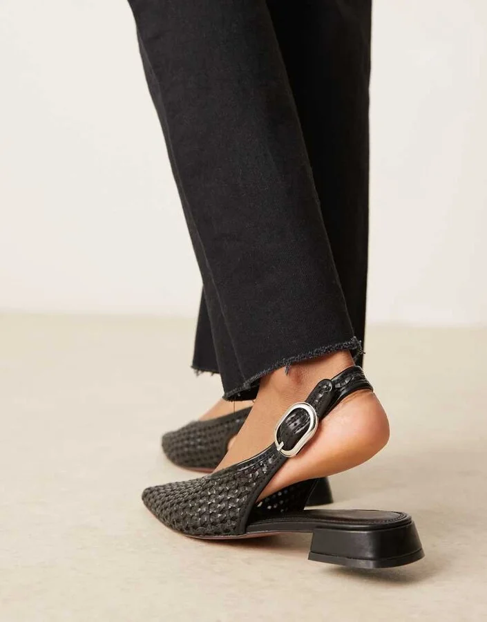 ASOS DESIGN Leonora slingback ballet flat in black weave - Image 4