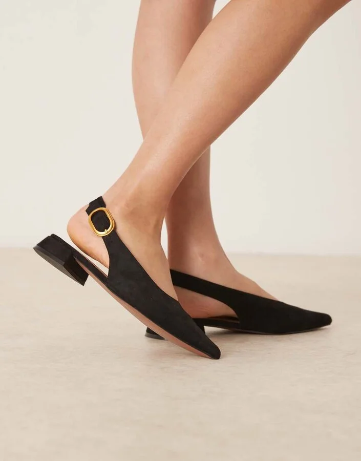 ASOS DESIGN Leonora slingback ballet flats in black suedette