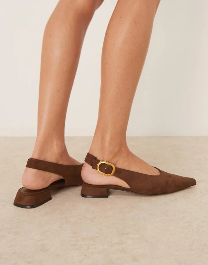 ASOS DESIGN Leonora slingback ballet flats in chocolate suedette
