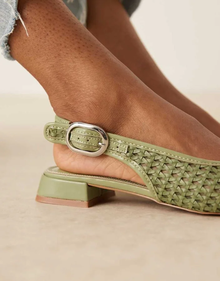 ASOS DESIGN Leonora slingback ballet flats in sage green woven - Image 2