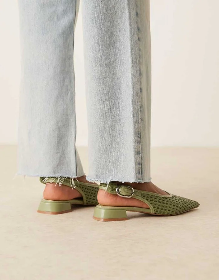 ASOS DESIGN Leonora slingback ballet flats in sage green woven - Image 3