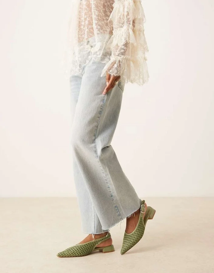 ASOS DESIGN Leonora slingback ballet flats in sage green woven - Image 4