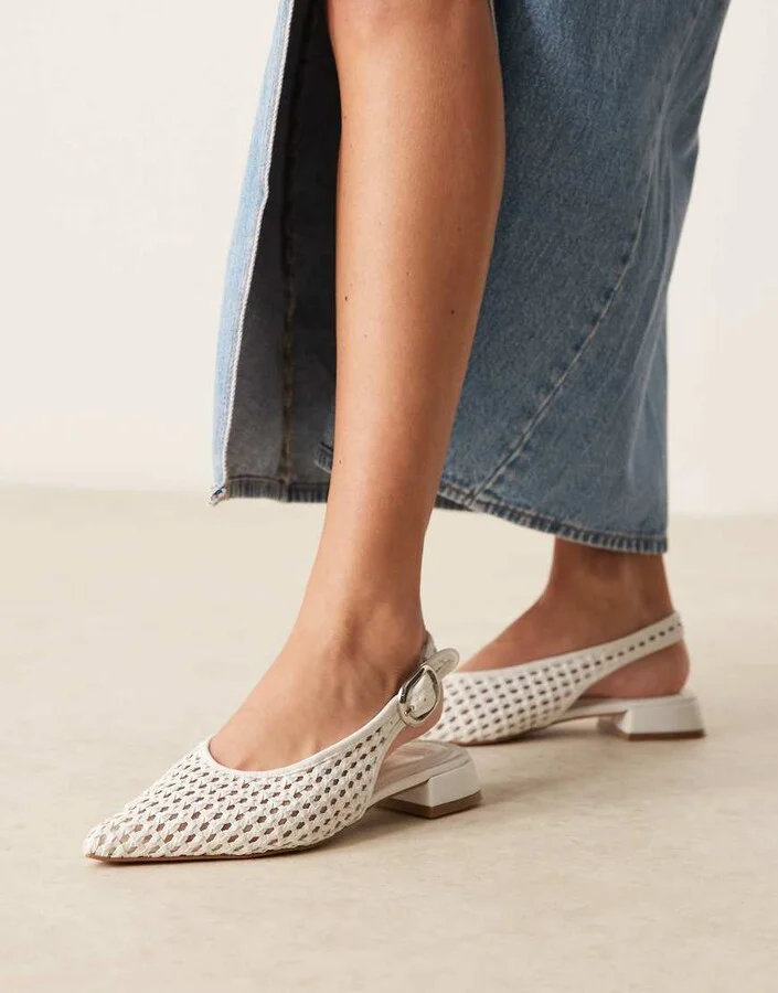 ASOS DESIGN Leonora slingback ballet shoes in white weave - Image 2