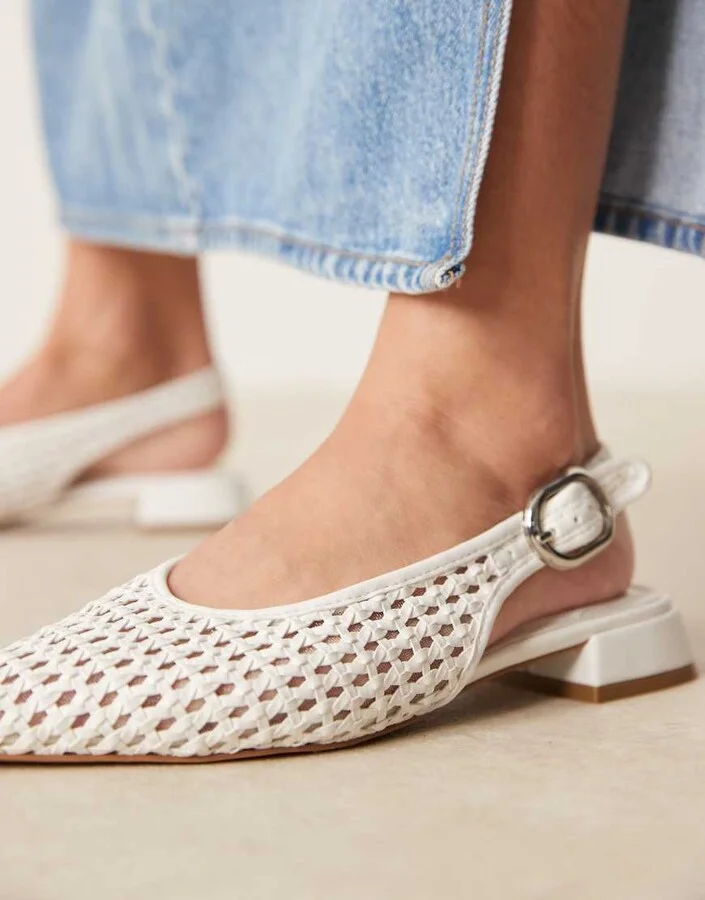 ASOS DESIGN Leonora slingback ballet shoes in white weave - Image 3