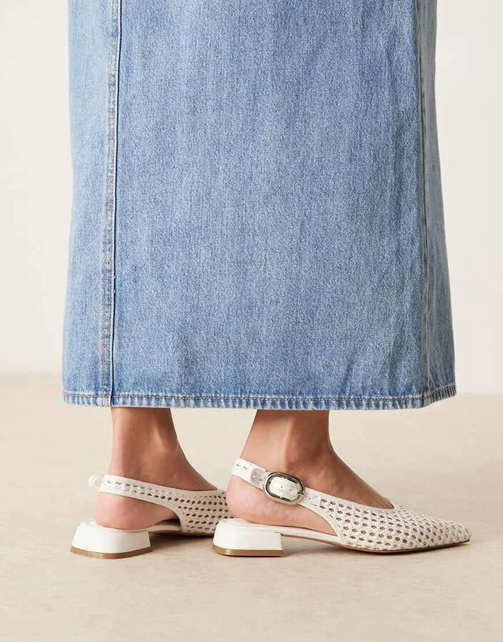 ASOS DESIGN Leonora slingback ballet shoes in white weave - Image 4