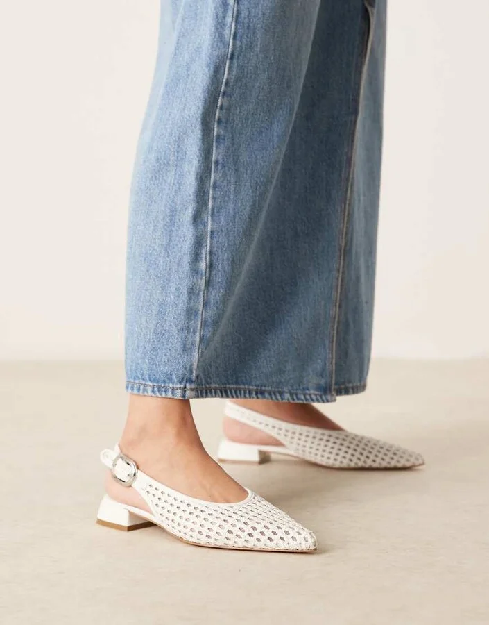 ASOS DESIGN Leonora slingback ballet shoes in white weave