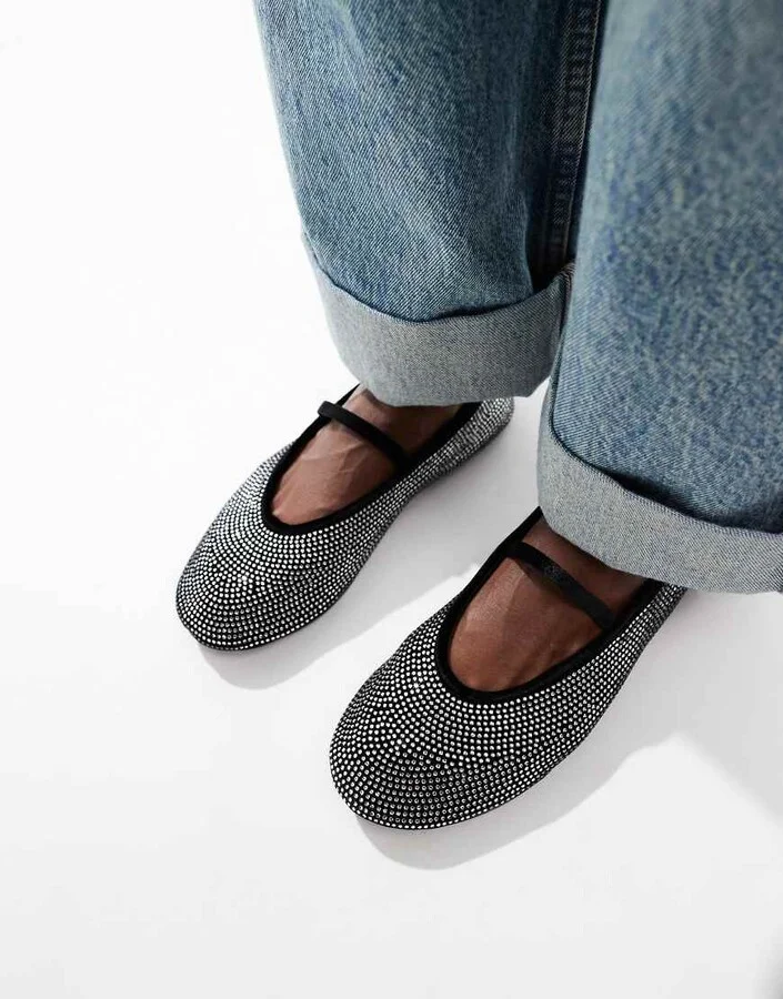 ASOS DESIGN Liberate embellished Mary Jane ballet flats in black - Image 3