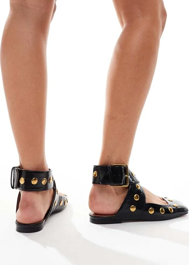 ASOS DESIGN Light studded ballet flats in black - Image 2