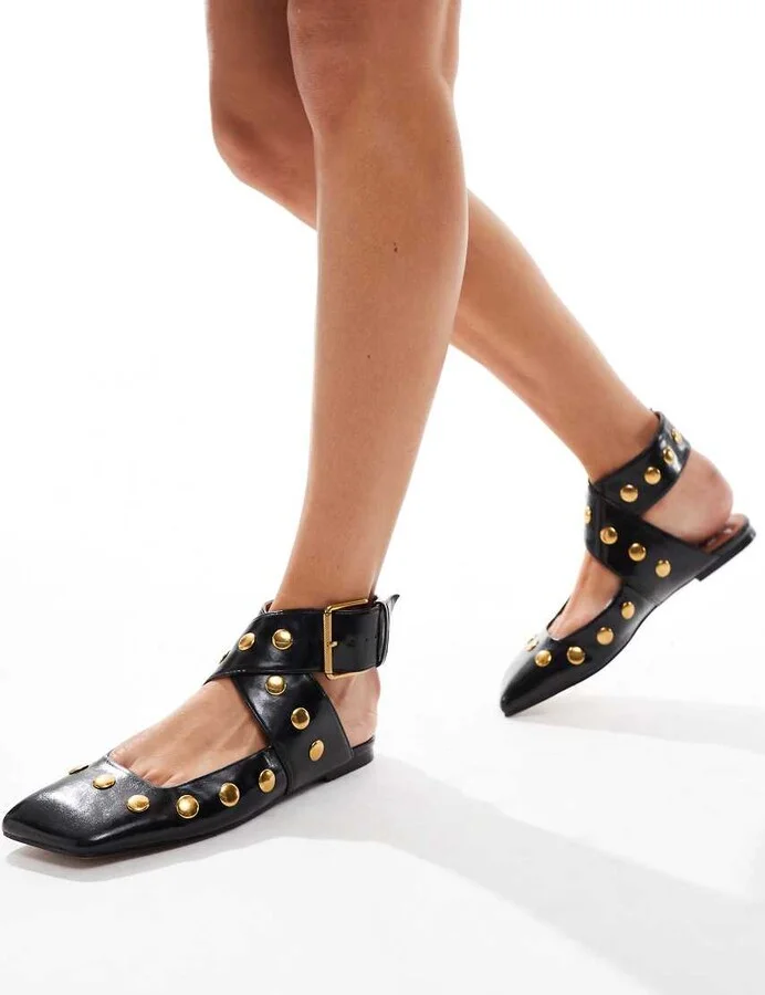 ASOS DESIGN Light studded ballet flats in black