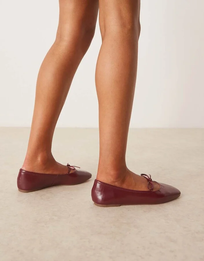 ASOS DESIGN Lilah bow detail mary jane ballet flats in burgundy - Image 2