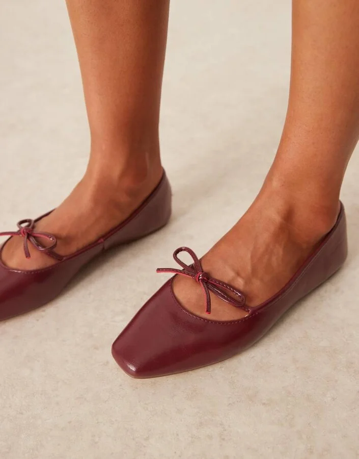 ASOS DESIGN Lilah bow detail mary jane ballet flats in burgundy - Image 4