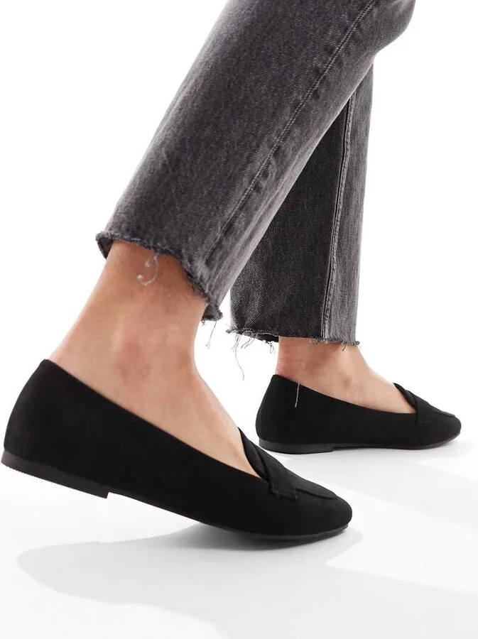 ASOS DESIGN Lilie loafer ballet flats in black suedette - Image 3