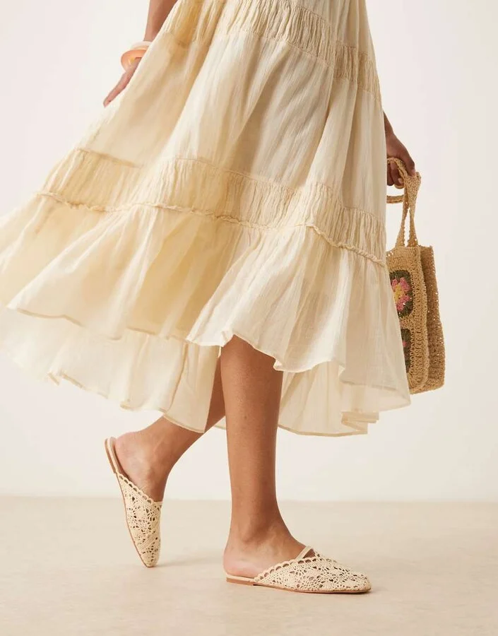 ASOS DESIGN Lilo bow mule ballet flats in cream embroidery - Image 3