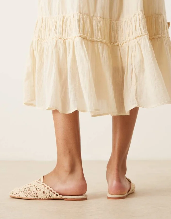 ASOS DESIGN Lilo bow mule ballet flats in cream embroidery - Image 4