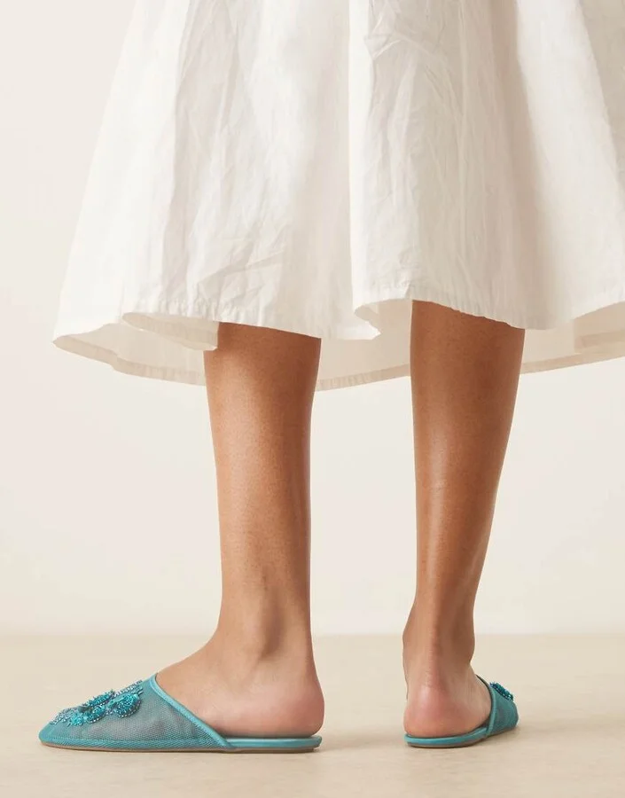 ASOS DESIGN Lilyana embellished ballet mules in blue mesh - Image 2