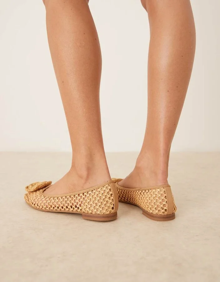 ASOS DESIGN Lilypad weave ballet flats with crochet flower - Image 4