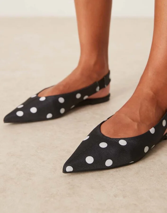ASOS DESIGN Linford slingback ballet flats in polka dot - Image 3