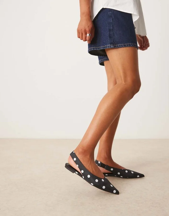 ASOS DESIGN Linford slingback ballet flats in polka dot - Image 4