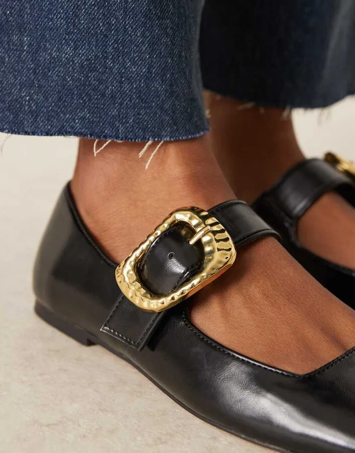 ASOS DESIGN Linton square toe mary jane ballet flats in black - Image 3