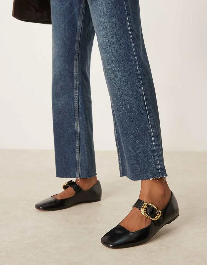 ASOS DESIGN Linton square toe mary jane ballet flats in black - Image 4