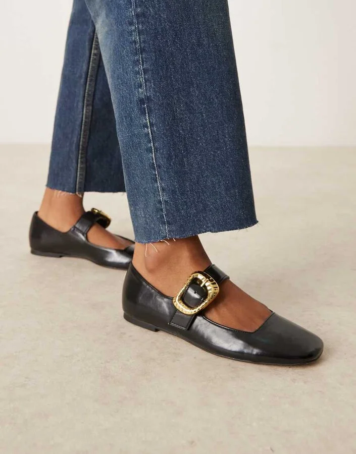 ASOS DESIGN Linton square toe mary jane ballet flats in black