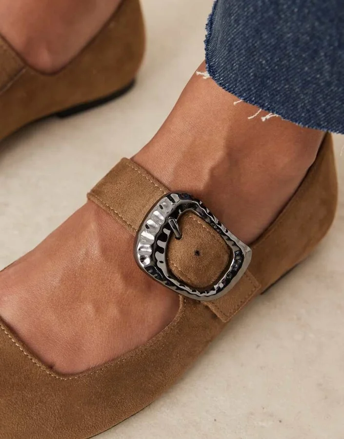 ASOS DESIGN Linton square toe mary jane ballet flats in taupe suedette - Image 2