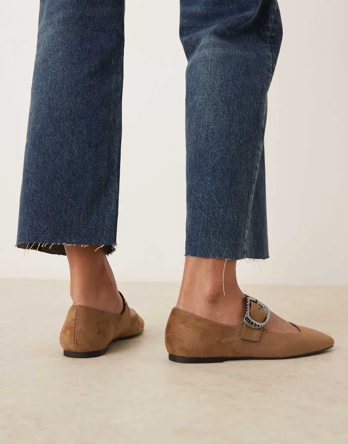 ASOS DESIGN Linton square toe mary jane ballet flats in taupe suedette - Image 4