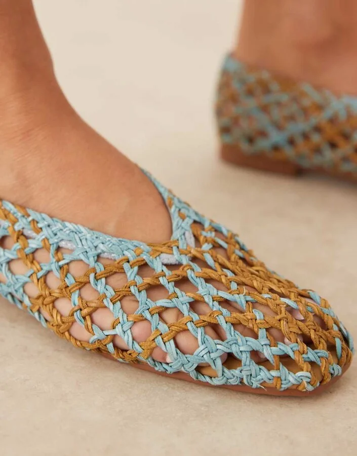 ASOS DESIGN Linus clean ballet flats in blue and natural weave mix - Image 2