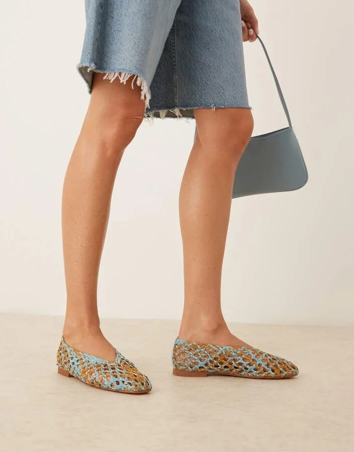 ASOS DESIGN Linus clean ballet flats in blue and natural weave mix - Image 3